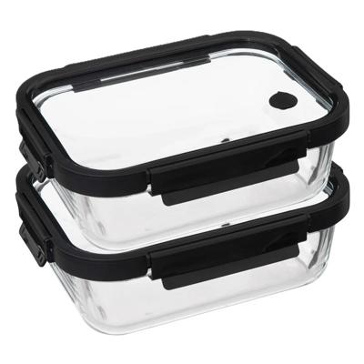 5Five Vershoudbakje met deksel - 2x - glas - luchtdicht - met clips - 23 x 18 x 8 cm - 1300 ml