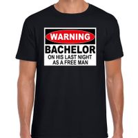 Warning bachelor free man vrijgezellen feest t-shirt zwart heren