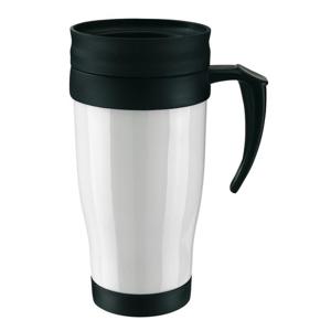 Thermosbeker/warmhoudbeker Koffie To Go - wit/zwart - 400 ml - koffie/thee bekers - dubbelwandig