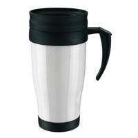 Thermosbeker/warmhoudbeker Koffie To Go - wit/zwart - 400 ml - koffie/thee bekers - dubbelwandig - thumbnail