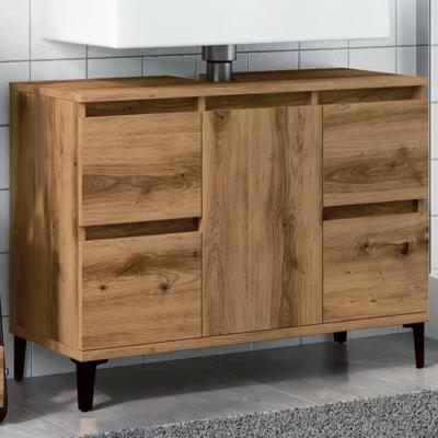 Wastafelkast 80x33x60 cm bewerkt hout artisanaal eikenkleur