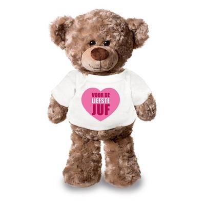 Knuffel teddybeer - liefste juf - 24 cm - pluche - met shirt