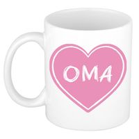 Bellatio Decorations Liefste oma verjaardag cadeau mok - roze hartje - 300 ml - opa/oma dag - feest mokken