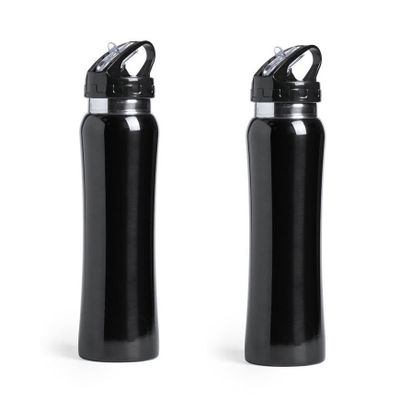 Set van 2x stuks luxe Drinkfles/waterfles 800 ml zwart van RVS