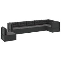 vidaXL 7-delige Loungeset met kussens poly rattan zwart