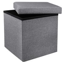 Poef - hocker - opbergbox - grijs - polyester/mdf - 38 x 38 cm - opvouwbaar