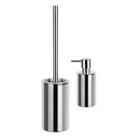 Spirella Badkamer accessoires set - WC-borstel/zeeppompje - porselein - zilver - Badkameraccessoireset