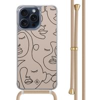 iPhone 15 Pro Max hoesje met beige koord - Abstract faces - thumbnail