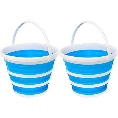 Emmer opvouwbaar - 2x - 15L - blauw/wit - kunststof en rubber