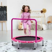 92 cm Kindertrampoline Mini Trampoline met Handvat Opvouwbare Trampoline Roze + Zwart - thumbnail