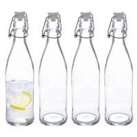 5Five Beugelfles/weckfles - 4x - glas - transparant - luchtdicht - 0.5 liter - waterfles - limonade