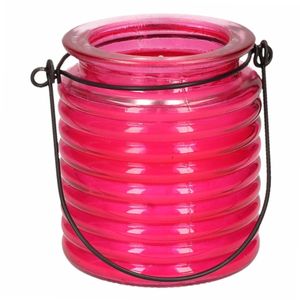1x Citronellakaarsen in roze geribbeld glas 7,5 cm