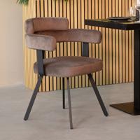 LABEL51 Eetkamerstoel Bardio - Taupe - Fluweel - Zwart Metalen Frame