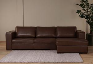 Leren bank Fine Special, 2.5-zitsbank - Longchair rechts (284x100cm) - Elegance Brown (bruin) - Poot hout, Bruin