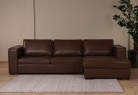 Leren bank Fine Special, 2.5-zitsbank - Longchair rechts (284x100cm) - Elegance Brown (bruin) - Poot hout, Bruin