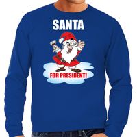 Santa for president Kersttrui / Kerst outfit blauw voor heren - thumbnail