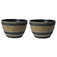 Plantenpot/bloempot - 2x - kunststof - bruin - rond - houtmotief - D40 x H25 cm