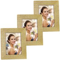 Zep Fotolijstje goud met glitters - 3x stuks - hout - 21 x 25 cm - geschikt voor foto van 15 x 20 cm