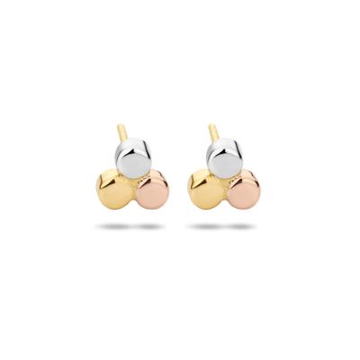 14k Tricolor Gouden Oorknoppen Rond 5.4x5.8mm Geel Rosé Wit