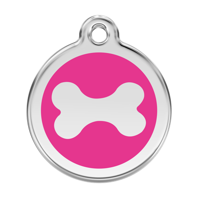 Bone Hot Pink roestvrijstalen hondenpenning large/groot dia. 3,8 cm - Reddingo
