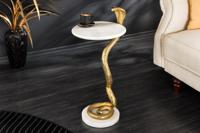 Ronde bijzettafel WILDLIFE COBRA 65cm goud wit marmer slang sculptuur handgemaakt - 44830
