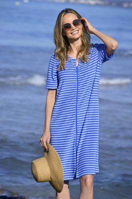 Blauwe badstoffen badjas streepjes