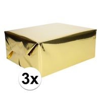 3x Inpakpapier/cadeaupapier goud metallic 400 x 50 cm op rol - thumbnail