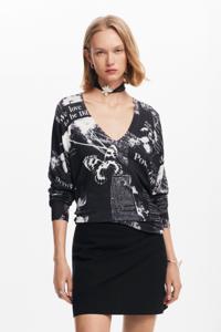 Trui met krantenprint - BLACK - XS