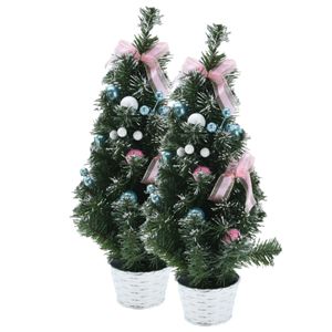 2x stuks kunstbomen/kunst kerstbomen inclusief kerstversiering 50 cm kerstversiering