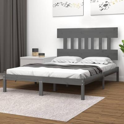 Bedframe massief hout grijs 200x200 cm