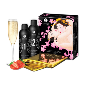 Shunga Body to Body Massage - Strawberry Sparkling Wine - 2 Pieces of 7.6 fl / 225 ml