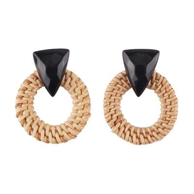 Rotan houten Vintage handgemaakte Dangle Oorbellen (zwart)