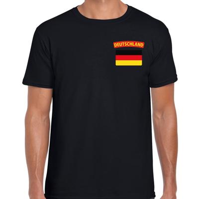 Duitsland thema t-shirt - met vlag op borst - zwart - voor heren - landen shirt - supporters Duitsland thema t-shirt - met vlag op borst - zwart - voor heren - landen shirt - supporters