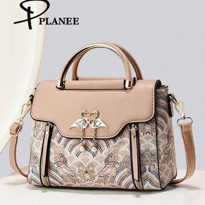 Pink PU Leather Mini Handbag - Floral Print Crossbody Square Bag Multicolor-2 / one-size