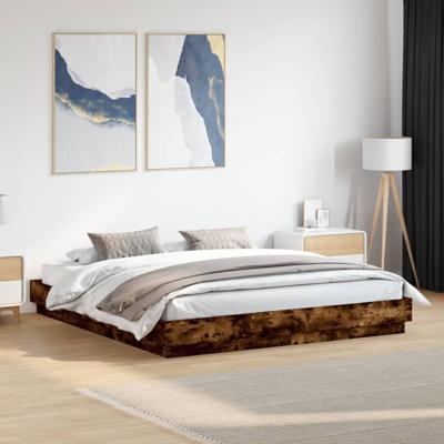 Bedframe met LED-verlichting gerookt eikenkleurig 180x200 cm