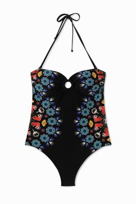 Bandeau-badpak met diepzeeprint - BLACK - S
