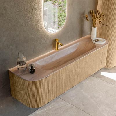 Badmeubel Mondiaz Kurve-Dlux | 170 cm | Meubelkleur Oak | Wastafelkleur Saba | Solid surface | Wasbak midden spoelbak | 1 kraangat