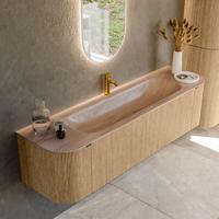 Badmeubel Mondiaz Kurve-Dlux | 170 cm | Meubelkleur Oak | Wastafelkleur Saba | Solid surface | Wasbak midden spoelbak | 1 kraangat