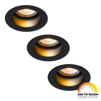Set van 3 Mari - LED platte inbouwspots met lage inbouwdiepte 58mm - 3,8 Watt 230 Lumen - Dim to Warm - GU10 LED Module - Verzonken - Dimbaar - Rond - IP65 waterdicht - Zwart