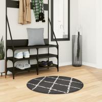 VidaXL Vloerkleed shaggy hoogpolig modern ø 80 cm zwart en crème VidaXL Vloerkleed shaggy hoogpolig modern ø 80 cm zwart en crème