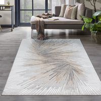 Karpet24 Vloerkleed Mila Modern laagpolig tapijt voor woonkamer, slaapkamer, met elegante glans, glansvezel, diep effect, crème-grijs-120 x 170 cm