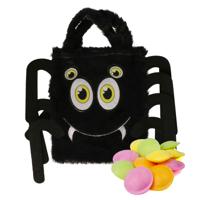 Trick or treat snoep tasje - spin - zwart - 19 x 23 cm - Halloween snoepjes ophalen