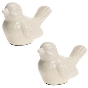 Set van 2x stuks decoratie dieren beeld vogel wit met staart omhoog 12 cm