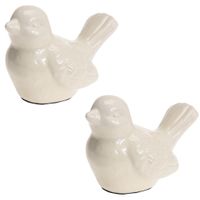 Set van 2x stuks decoratie dieren beeld vogel wit met staart omhoog 12 cm - thumbnail