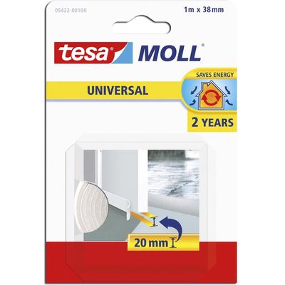 1x Tesa zelfklevende tochtstrip/dorpelstrip wit 1 mtr x 38 mm