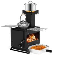 Tuinoven voor Koken Campingoven met Potsteun & Ovenpan & 2 Grillroosters Houtoven met Kijkvenster