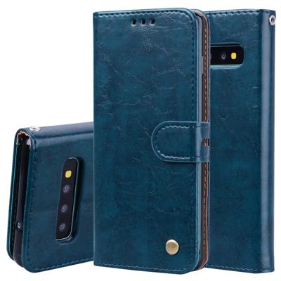 Business stijl olie Wax textuur horizontale Flip lederen case voor Galaxy S10 met houder & kaartsleuven & portemonnee (blauw)