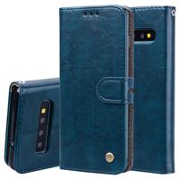 Business stijl olie Wax textuur horizontale Flip lederen case voor Galaxy S10 met houder & kaartsleuven & portemonnee (blauw)
