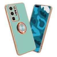 Cadorabo Hoesje geschikt voor Huawei P40 PRO in Glossy Turquoise - Goud - Beschermhoes Camerabescherming magnetische