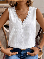 Women's Sleeveless Tank Top Summer White Plain Lace V Neck Daily Going Out Top - thumbnail